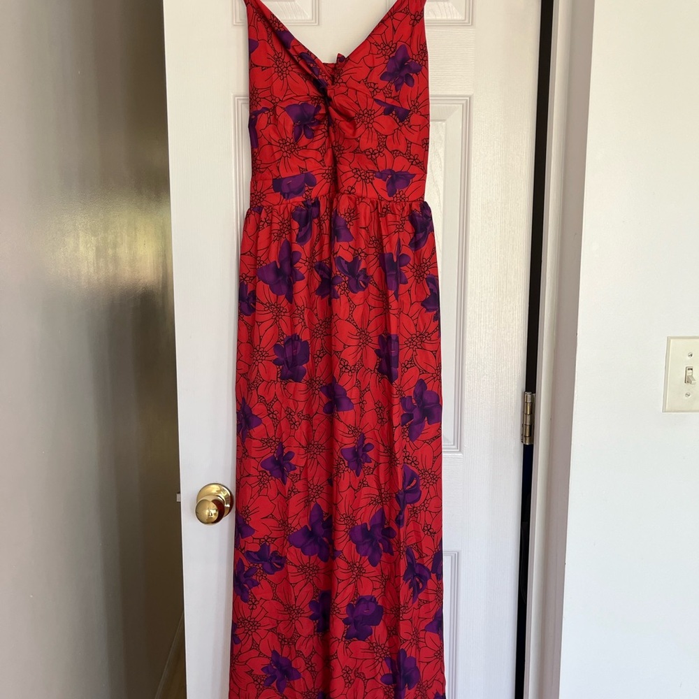 Floral Red and Purple keyhole Tie Back/ Back-less Maxi Dress - Picture 4 of 7